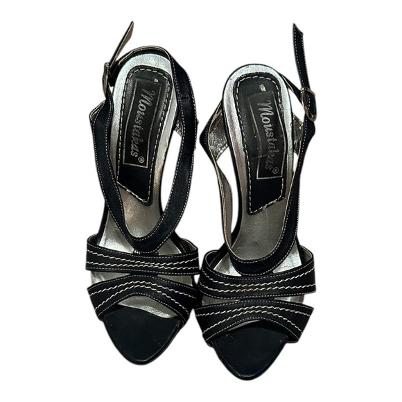 Navy Blue Strappy Leather Heels - Picture 2 of 3